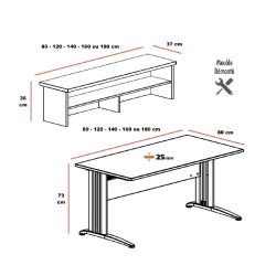 Bureau comptoir Sigma bi-tons - Mobel Linea - 80, Piètement blanc, Chêne/Blanc