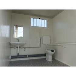 Bloc sanitaire PMR neuf - WC PMR, lavabo PMR, WC standard et lave-mains - Hauteur extérieure 239 cm, Hauteur intérieure 220 cm, Largeur 340 cm, Profondeur 242 cm