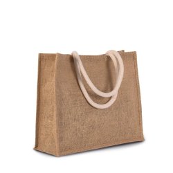 Sac de plage en jute - Réf: KI0219 - anses en coton - fermeture bande auto agrippante