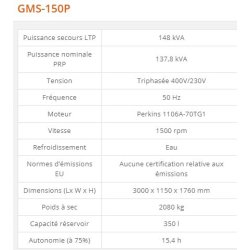 GMS-150P - Groupe électrogène industriel Generac - 148 kVA - Série GMS Standard