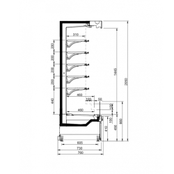 Vitrine réfrigérée verticale murale PENCIL EFFICIA NOIRE - 1m, 5 niveaux, sans porte, noir