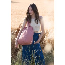 Sac de shopping en coton délavé - Réf: KI3208 - Style décontracté avec poche intérieure et grand soufflet