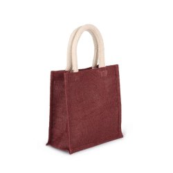 Sac réutilisable style cabas en toile de jute - petit modèle - poignées en coton - Réf: KI0272 - Marque Kimood