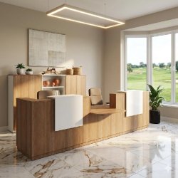 Borne de réception professionnelle Delta 2 personnes avec accès PMR - Blanc mat, 384, Acacia foncé, Non