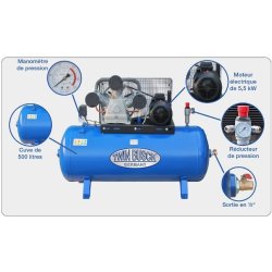 Tw2822 l - compresseur à air - cuve horizontale 500 l - twin busch - 880 l / min