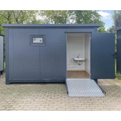 Conteneur sanitaire accessible 4×2 - Adapté PMR avec barres d'appui, lavabo et rampe d'accès
