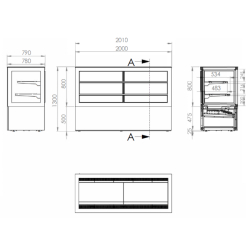 Vitrine réfrigérée de présentation 200 cm avec service arrière - avec 2 étagères - double vitrage couleur noir mat