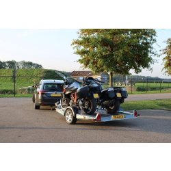 Remorque porte-moto abaissable TOHACO MO116/2815 ECO - suspensions pneumatiques - PTAC 1600 kg - 1 essieu freiné