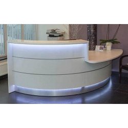 Banque d'accueil lumineuse Valde courbe avec PMR coloris blanc - MDD - Blanc, Blanc brillant, Droite