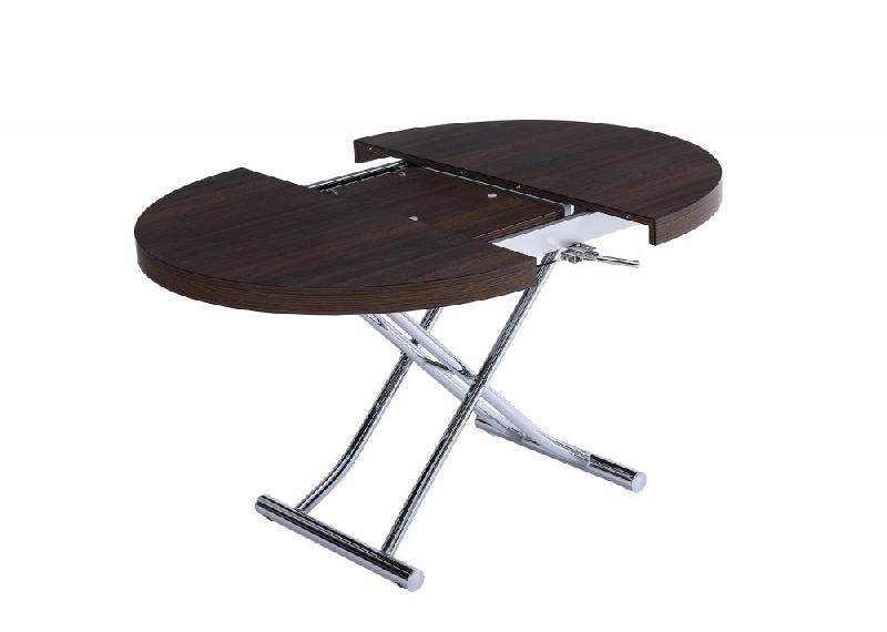 Table basse ronde relevable et extensible SATURNA Wengé - Diamètre 105 cm - Plateau extensible jusqu'à 135 cm_4