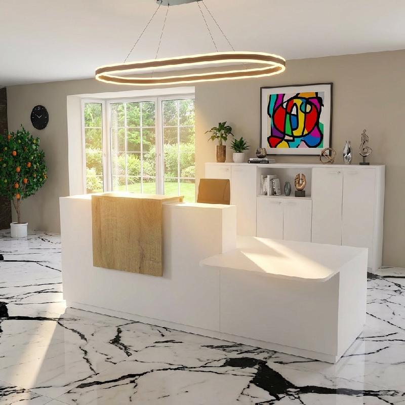 Banque d'accueil Design & Ergonomique : La solution idéale pour Cabinets Médicaux - 242, Blanc, Droite, Oui, Chêne veiné_0