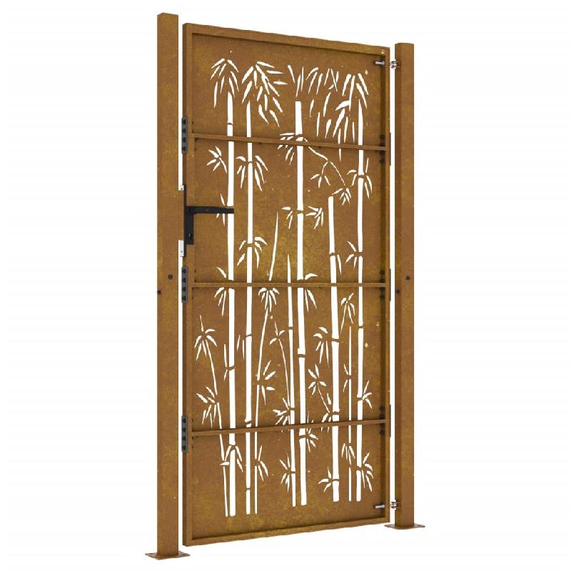 Vidaxl portail de jardin 105x205 cm acier corten design de bambou 153243_4