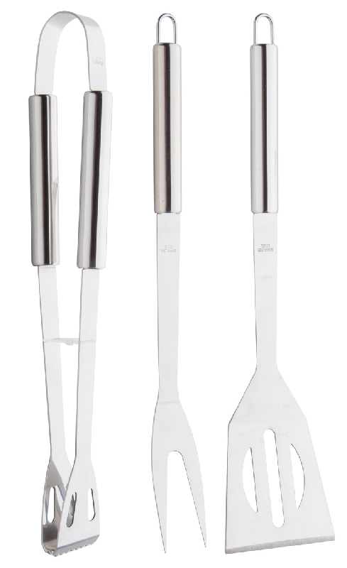Set barbecue 3 pièces inox - Fourchette, spatule et pinces - avec sac en nylon et fermeture éclair_4