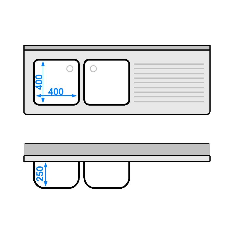 Plonge Inox 2 bacs avec passage lave-vaisselle - P 600 - GGM - 1600 mm bac à gauche_4