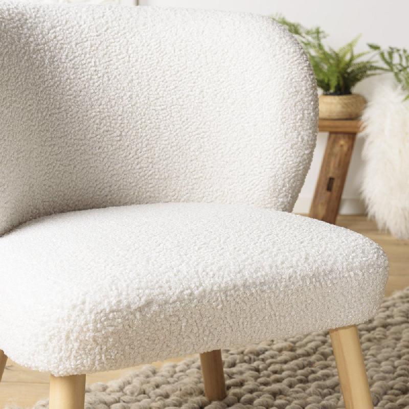 Fauteuil design Gothy blanc en tissu bouclette - pieds bois finition vernis nitrocellulosique_4
