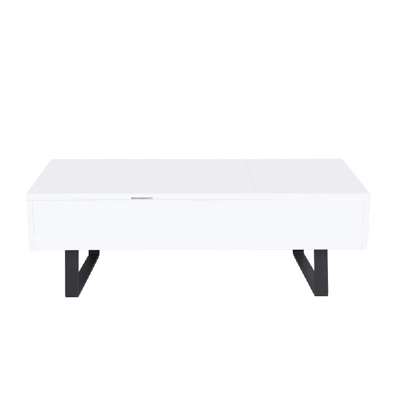 Table basse relevable HAPPY 120x60cm - laqué blanc brillant, double plateau avec rangement et système de ressorts_4