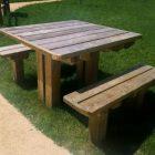 Table Pique Nique Accès Pin traité autoclave classe 4 - Pieds et traverses section 120 x 120 mm - Lames table et banc section 45 x 145 mm - Format 1200 x 1200 mm_4
