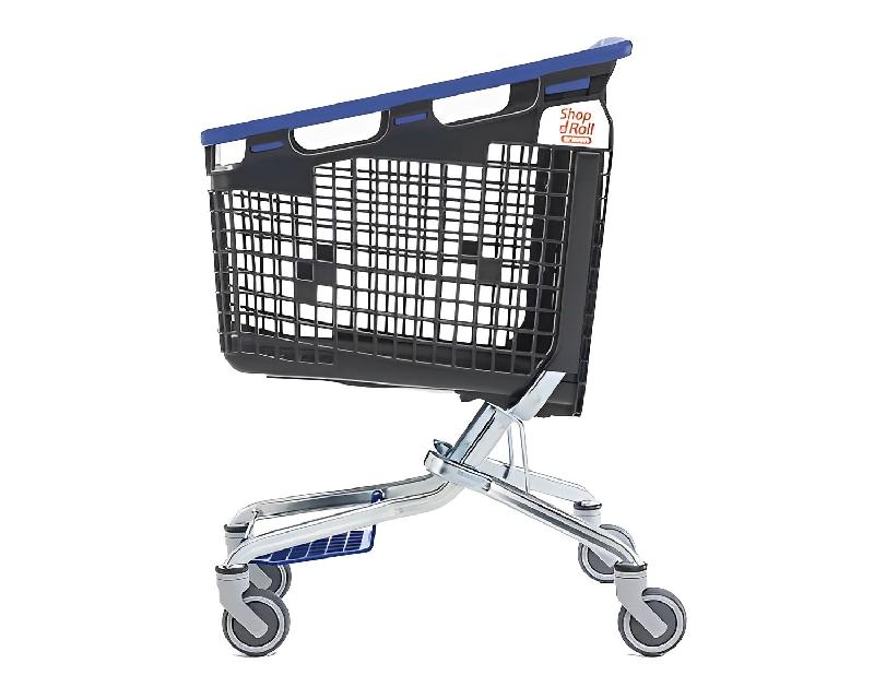 Chariot de Supermarché 160L - Base en acier zingué - Panier en polypropylène gris foncé RAL 7021 - Roulettes diamètre 120mm - Normes TUV_4
