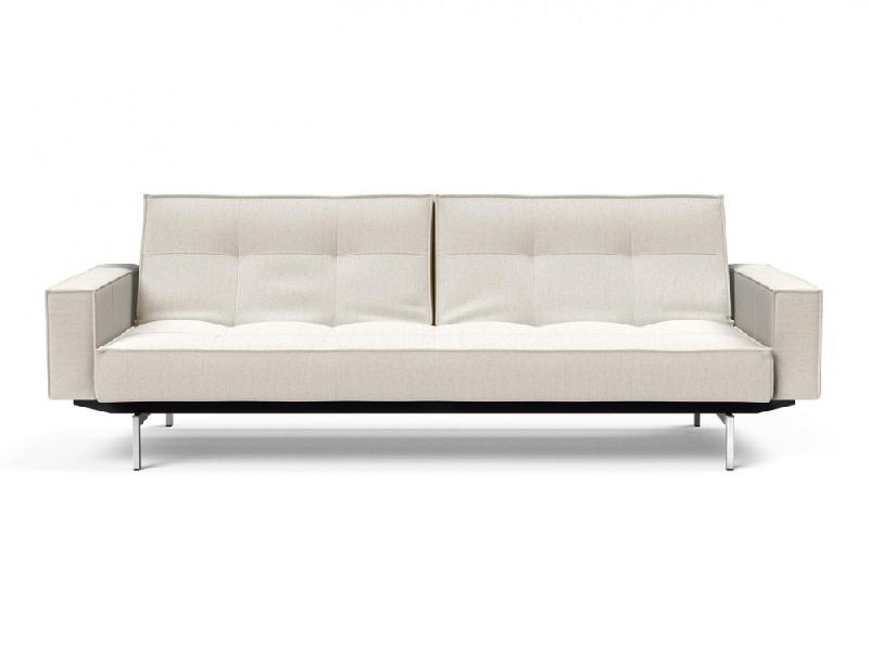 Innovation Living - Canapé Splitback pieds chromés avec accoudoirs - Convertible lit 115x210 cm - Tissu bouclé Off White_4