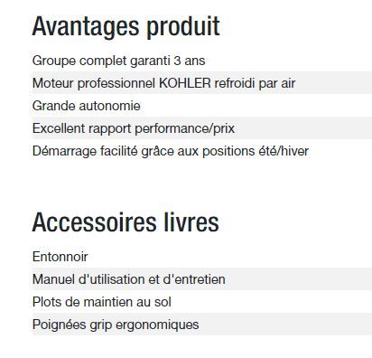 Perform 5500 T XL groupe électrogène - Kohler - Gamme Perform - Puissance max 4.50 kW / 5.60 kVA - 50 Hz_4