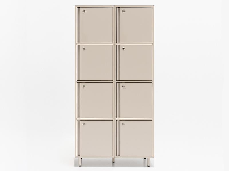 Meuble vestiaires 6 ou 8 cases - MDD - Beige, A clé, 2 x 4 cases, Petits pieds avec vérins_4