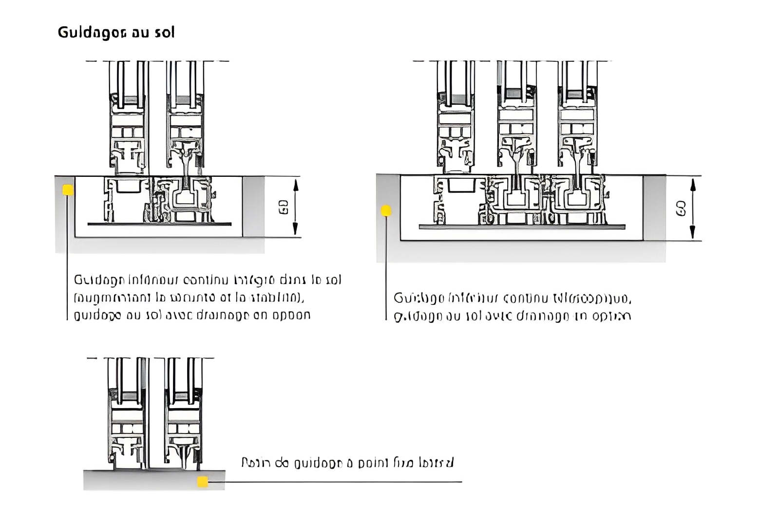Porte coulissante avec serrure manuelle intégrée au sol