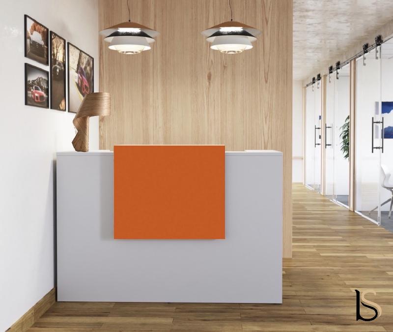 Banque d'accueil Delta First avec réhausse colorée - Mobel Linea - 144, Orange, Blanc, Oui_0
