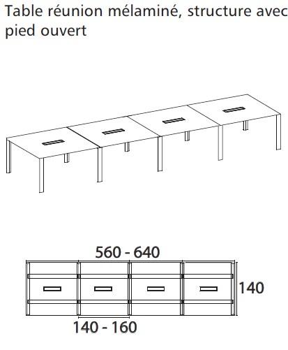 Grande table de réunion X7 avec pieds ouverts chromés - Officity - Chromé, Blanc, 560_4