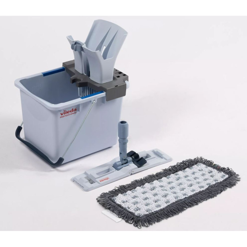 Vileda seau de lavage a plat essoreur ultraspeed pro 15l kit seau, support, bandeau (149097) + manche telescopique_4