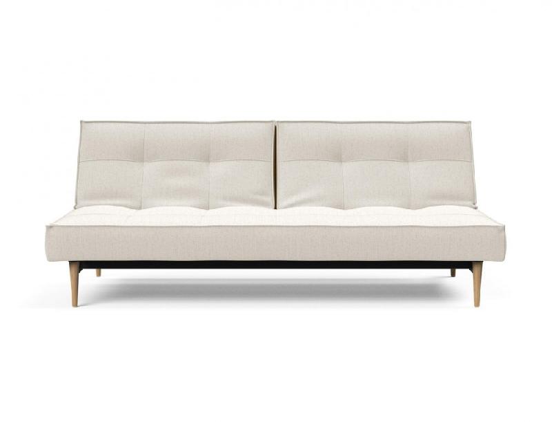 Canapé-lit Innovation Living Splitback Styletto - Pieds chêne naturel - Convertible 115x210 cm - Tissu bouclé Off White_4