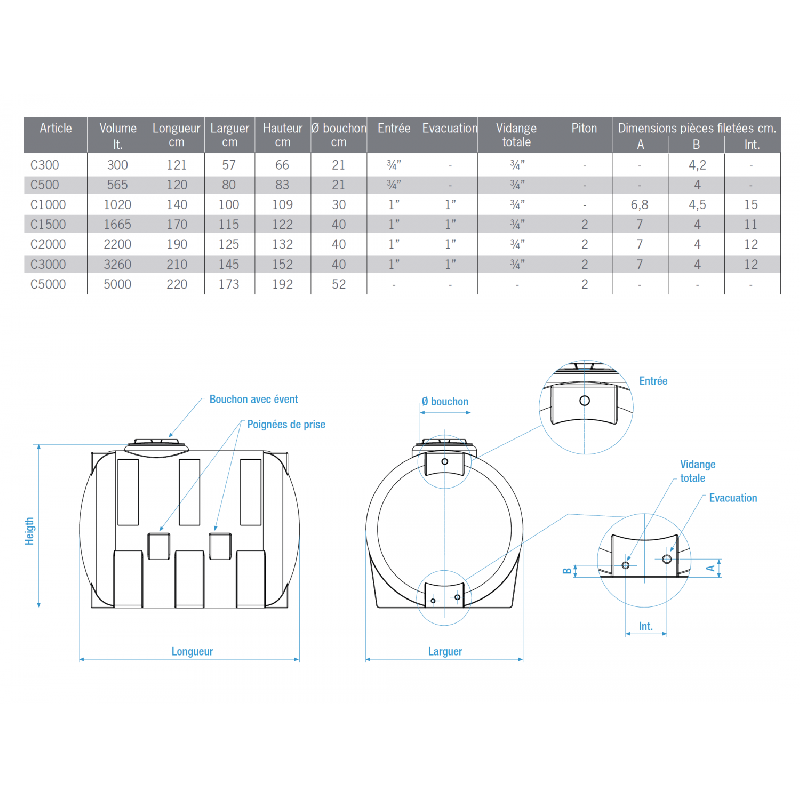 Réservoir eau de pluie PE type CHO - 2000L - Vert - Polyéthylène - Non enterrable_4
