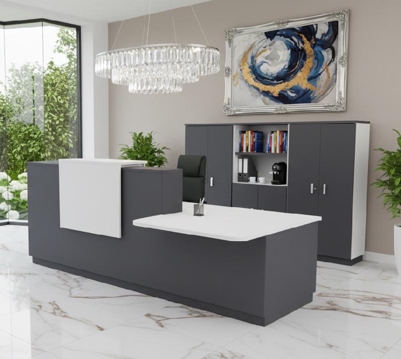 Banque d'accueil Delta Plus avec PMR et réhausse - Mobel Linea - 242, Blanc mat, Droite, Oui, Anthracite_4