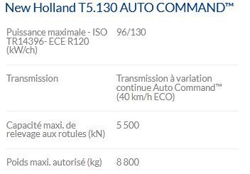 T5.130 Auto Command Tracteur Agricole - New Holland - Puissance Maxi 96/130 kW/Ch - Transmission à variation continue_4