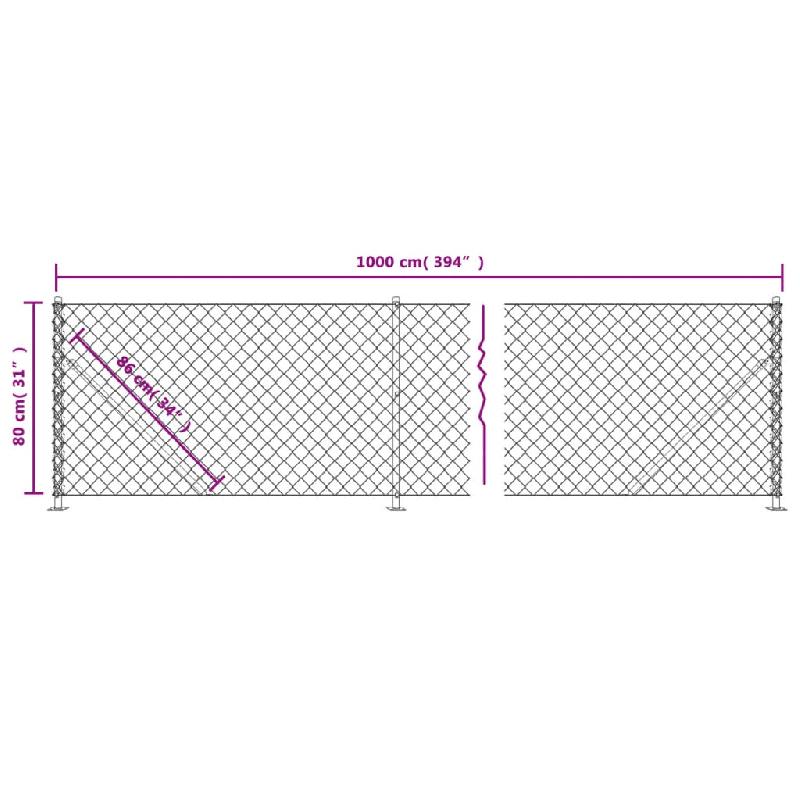 Vidaxl clôture à mailles losangées avec bride anthracite 0,8x10 m 153984_4