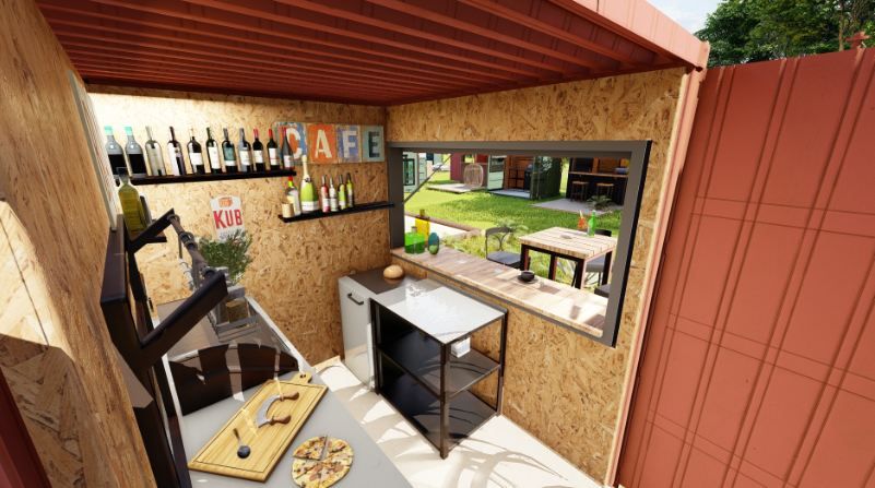 Cuisine modulaire d'extérieur en container avec options de personnalisation
