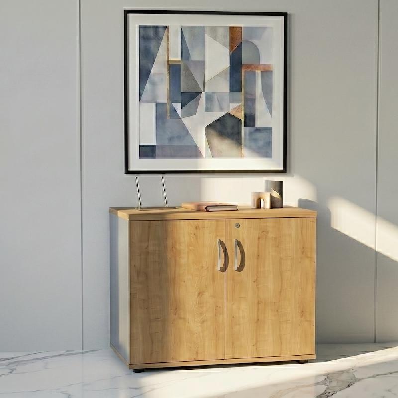 Armoire de bureau avec portes décor bois - MDD - Gris aluminium, Chêne miel_4