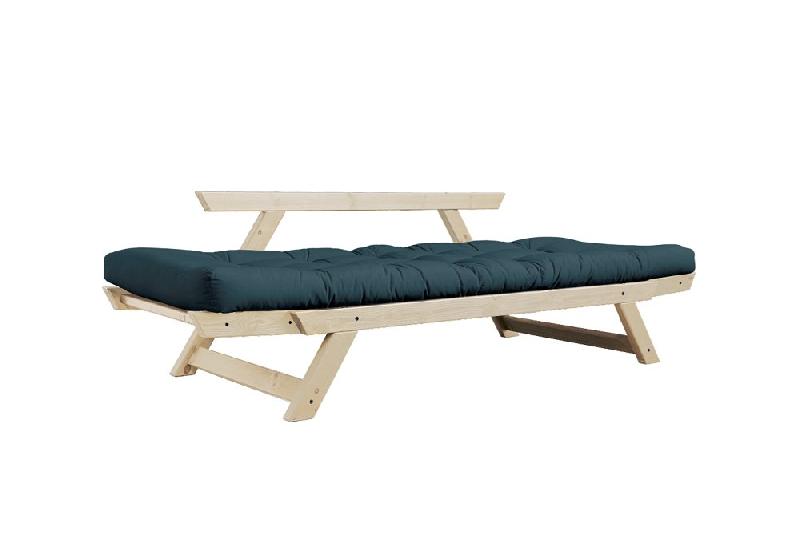 Banquette méridienne convertible futon BEBOP - Pin naturel - Coloris bleu pétrole - Couchage 75x200 cm_4