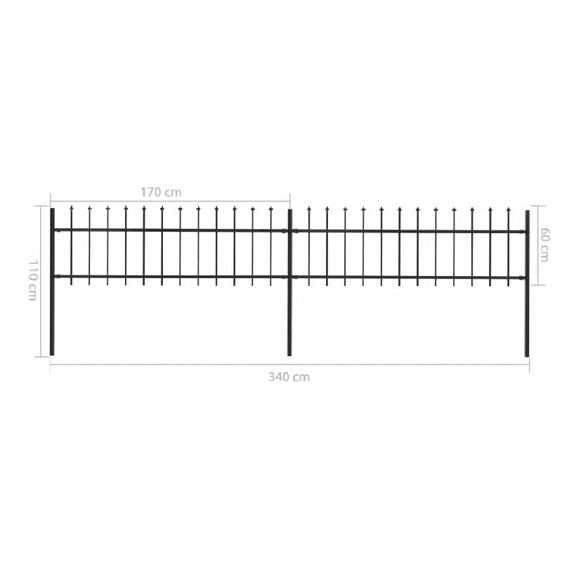 Vidaxl clôture de jardin avec dessus en lance acier 3,4 x 0,6 m noir 277594_4