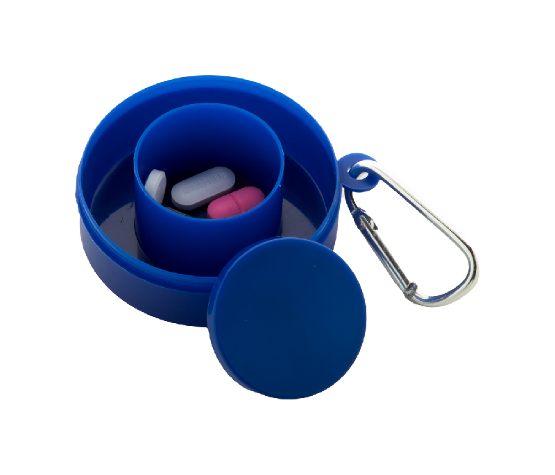 Gobelet pliable - plastique PP recyclé - 220 ml avec compartiment pilulier et mousqueton en métal - couleur bleu_4