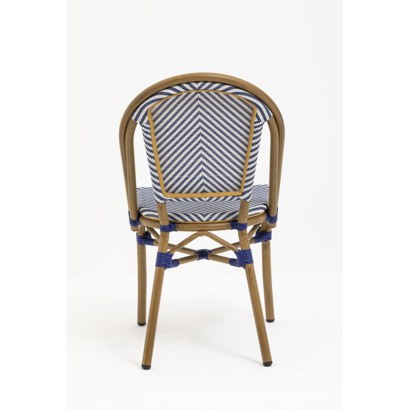 Chaise de terrasse légère et empilable - Lazare - textilène bleu et blanc - aluminium couleur rotin_4