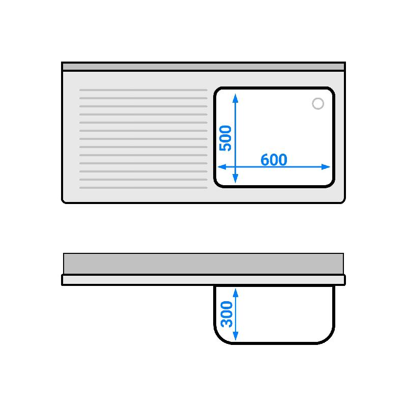 Plonge inox 1 bac et égouttoir sur placard - P 700 mm - 1400 mm bac à droite_4