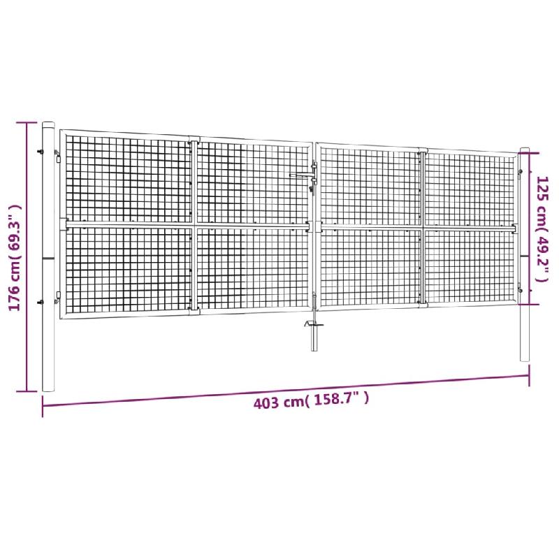 Vidaxl portail en maille de jardin acier galvanisé 400 x 175 cm gris 145778_4