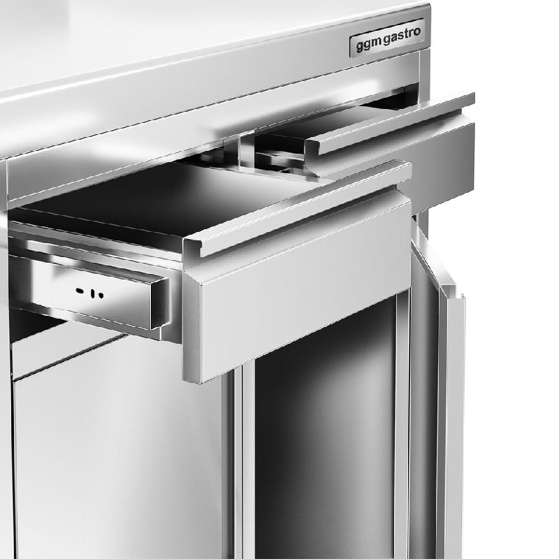 Meuble inox pour machine à café - 800 x 600 mm - 2 tiroirs - 2 portes avec trappe à déchets_4