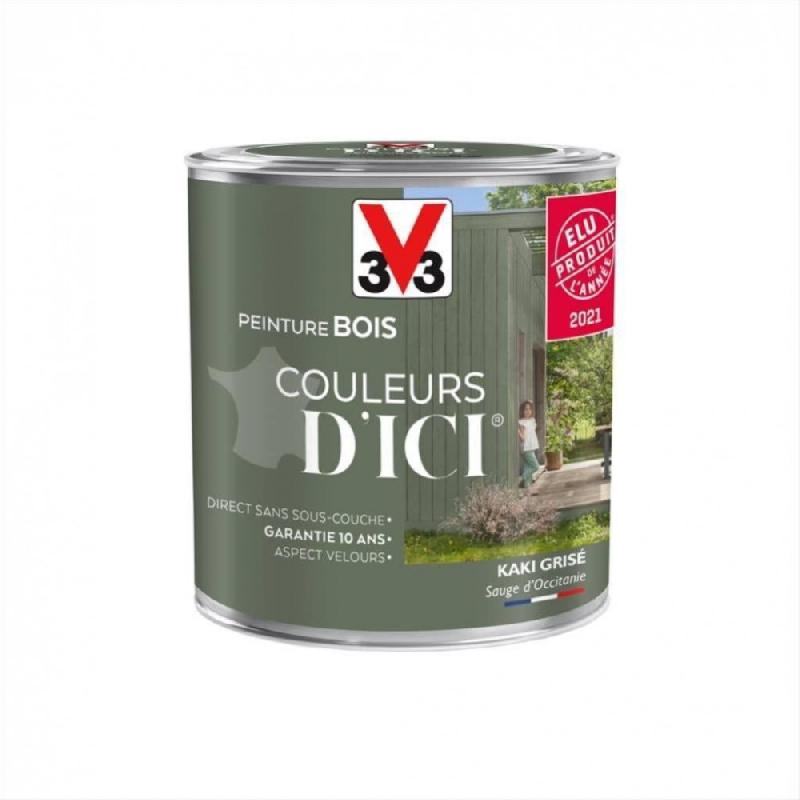 Peinture bois extérieur et intérieur V33 - Couleurs d'ici® - Kaki grisé velours - 0.5 L - Ultra-couvrante et résistante_4