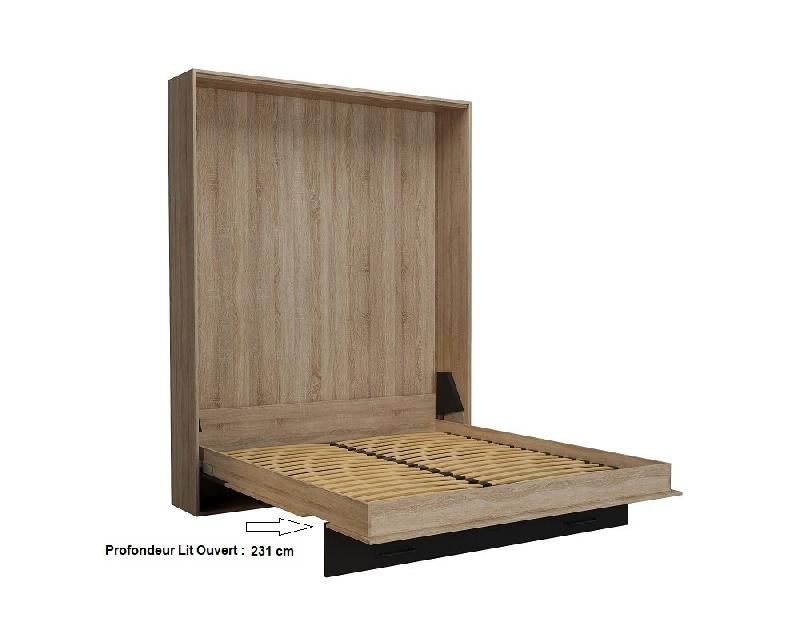 Lit escamotable industriel KEY - Chêne avec bandeaux et ferrures noir mat - 160x200 cm_4