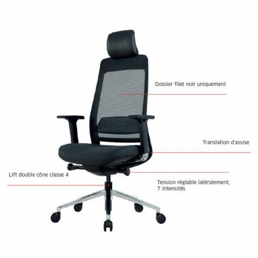 Fauteuil ergonomique de bureau Fairfax Sitek neuf - noir, synchrone blocable, support lombaire réglable, accoudoirs 4D_4