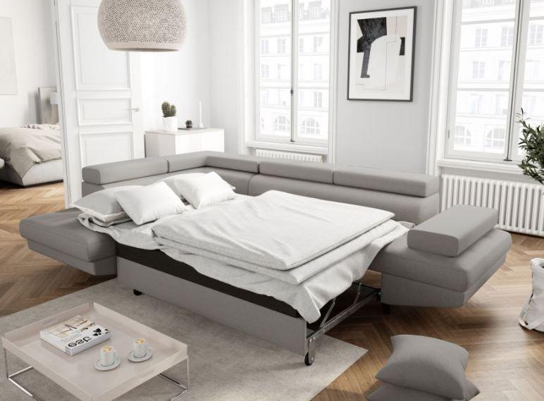 Canapé d'angle méridienne gauche RINO convertible gris clair avec coffre et pieds laqués noirs_4