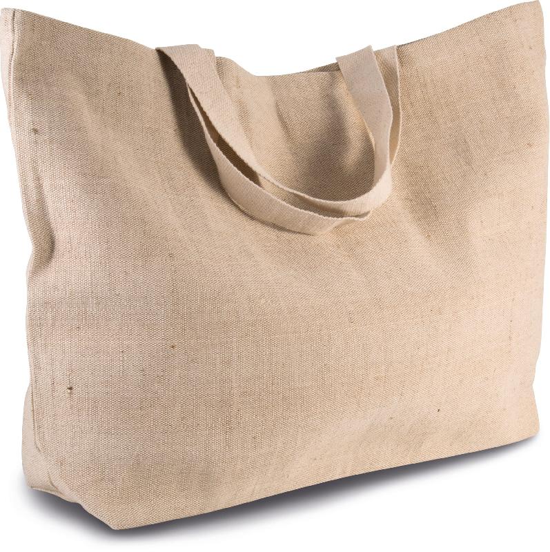 Grand sac de shopping fourre-tout esprit rustique - toile et coton avec soufflet et poignées contrastées - Réf: KI0260 - Kimood_4