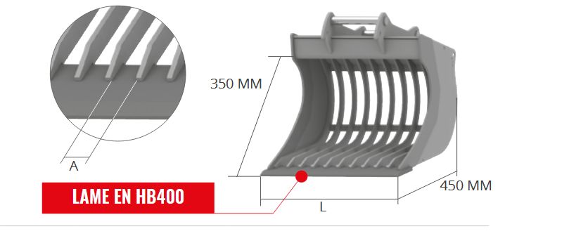 VS 35GD Godet Squelette General Duty - Cangini - 500 mm - Profil allongé - Lame HB400_4