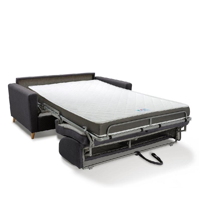 Canapé VIRGOLA convertible express - Matelas 16 cm - Sommier à lattes 160 cm - Tissu tweed gris anthracite - Design scandinave_4